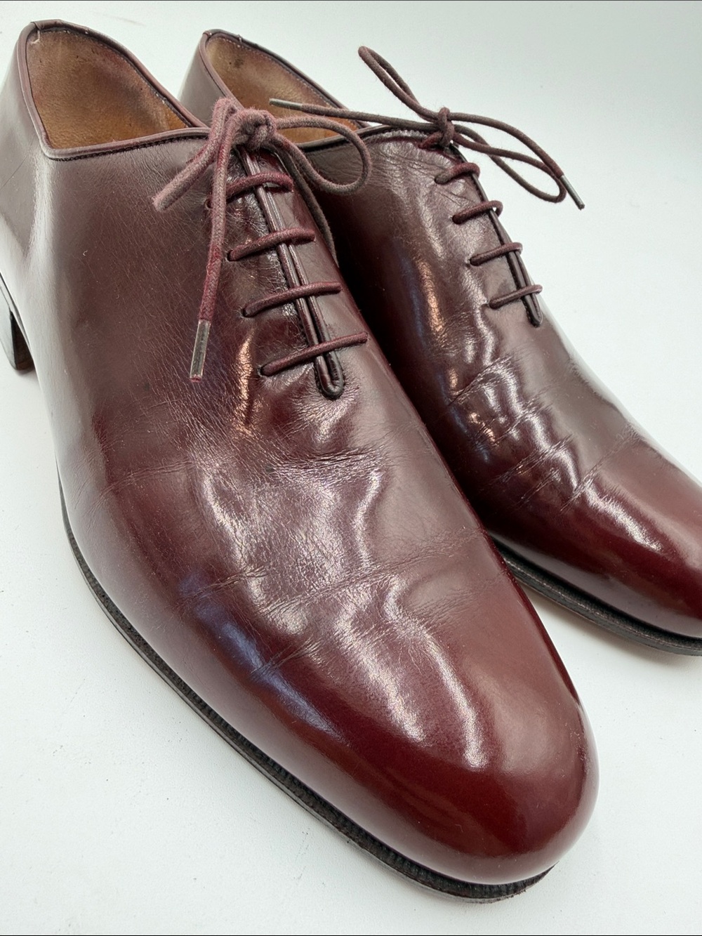 SALVATORE FERRAGAMO FIRENZE sz6.5 Wholecut Oxford Burgundy Leather ITALY Dress
